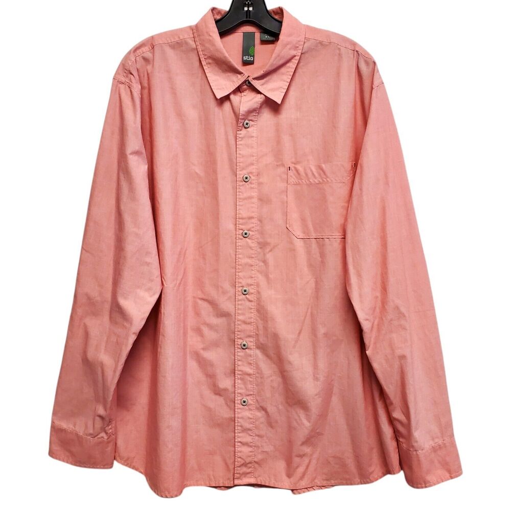 STIO Shirt Mens Large Pink Casual Chambray Button Down Pocket Snap Outdoor